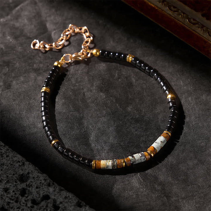 Buddha Stones Pulsera de cuentas redondas de protección de ónix negro y turquesa - image 2
