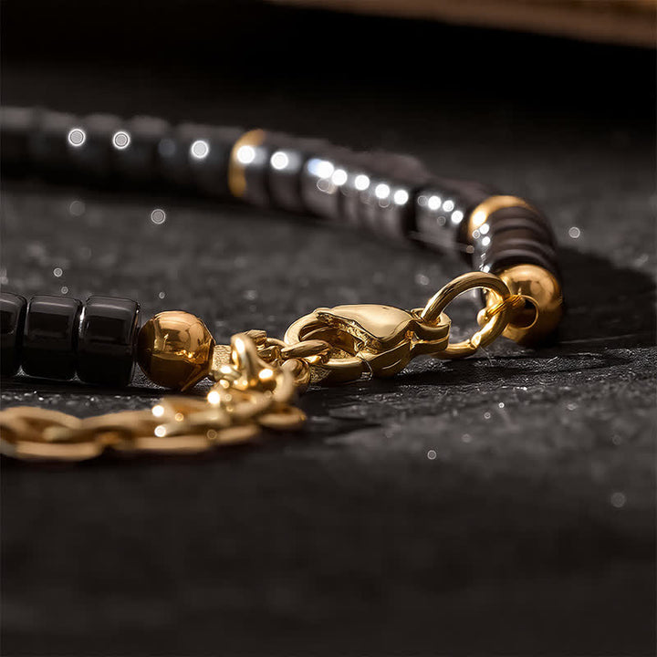 Buddha Stones Pulsera de cuentas redondas de protección de ónix negro y turquesa - image 5
