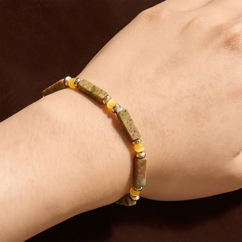 Buddha Stones Pulsera elástica rectangular con cuentas Unakite Balance - image 3