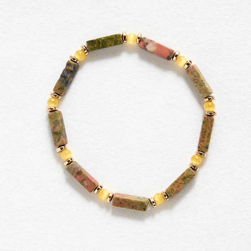 Buddha Stones Pulsera elástica rectangular con cuentas Unakite Balance - image 4