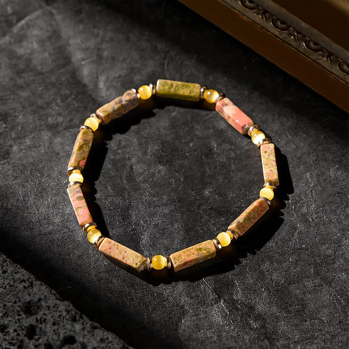 Buddha Stones Pulsera elástica rectangular con cuentas Unakite Balance - image 2