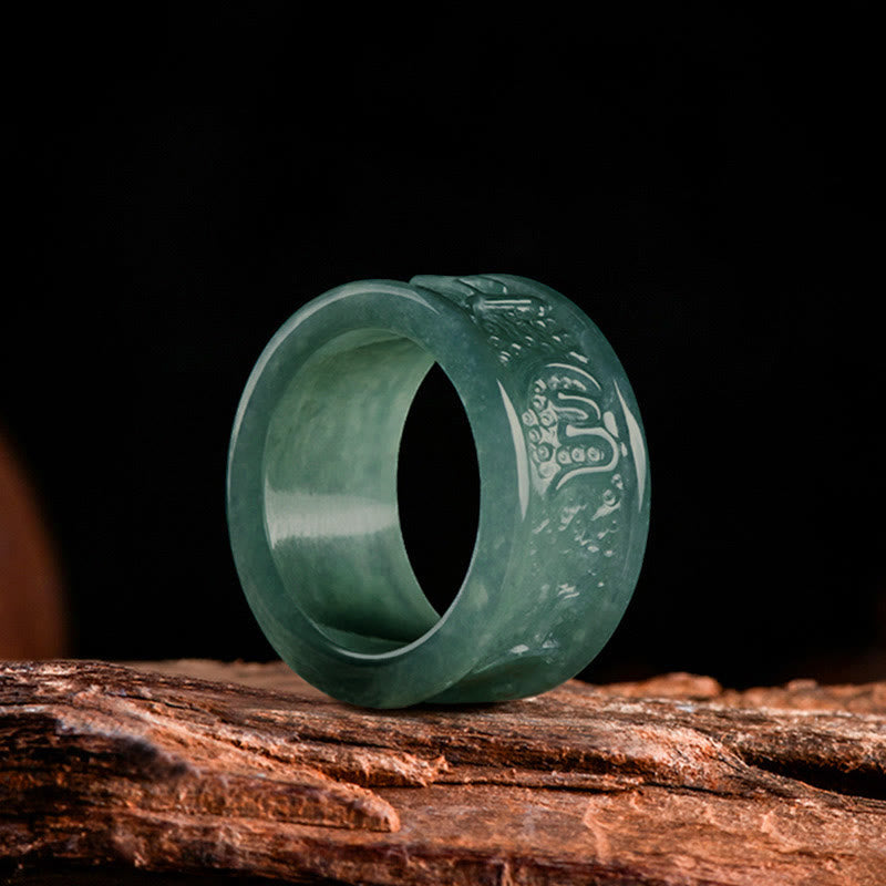 Anillo de prosperidad tallado con Om Mani Padme Hum y jade natural de Buddha Stones - image 1