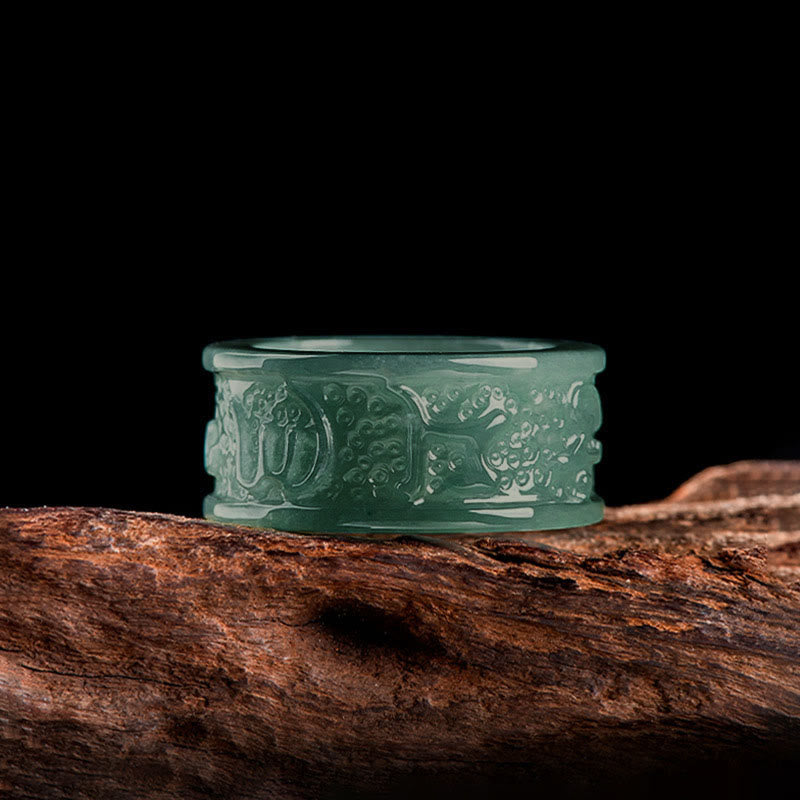 Anillo de prosperidad tallado con Om Mani Padme Hum y jade natural de Buddha Stones - image 2