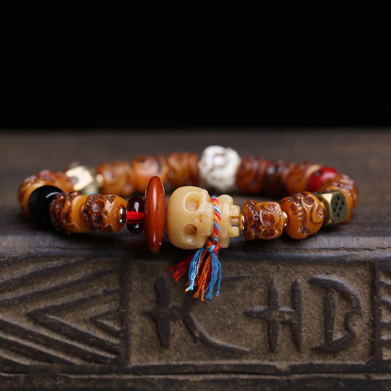 Buddha Stones Pulsera tibetana de cuentas de hueso talladas a mano, Señor del Bosque de los Cadáveres, para la protección - image 1