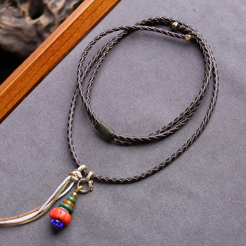 Buddha Stones Collar con colgante de protección tibetana de cuentas Liuli con diseño de montón de piedras Mani - Aprox. 4,5–12 mm - image 0