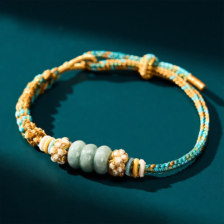 Buddha Stones Pulsera de cuerda de jade multicolor con flor de durazno tejida a mano para la buena suerte - image 15