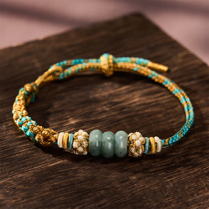 Buddha Stones Pulsera de cuerda de jade multicolor con flor de durazno tejida a mano para la buena suerte - Verde (circunferencia de la muñeca: 15-19 cm) - image 11