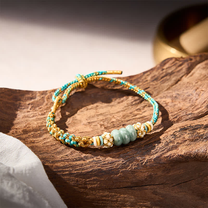 Buddha Stones Pulsera de cuerda de jade multicolor con flor de durazno tejida a mano para la buena suerte - image 16