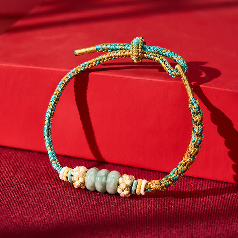 Buddha Stones Pulsera de cuerda de jade multicolor con flor de durazno tejida a mano para la buena suerte - image 13