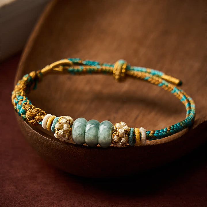 Buddha Stones Pulsera de cuerda de jade multicolor con flor de durazno tejida a mano para la buena suerte - image 14