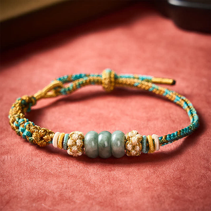 Buddha Stones Pulsera de cuerda de jade multicolor con flor de durazno tejida a mano para la buena suerte - image 12