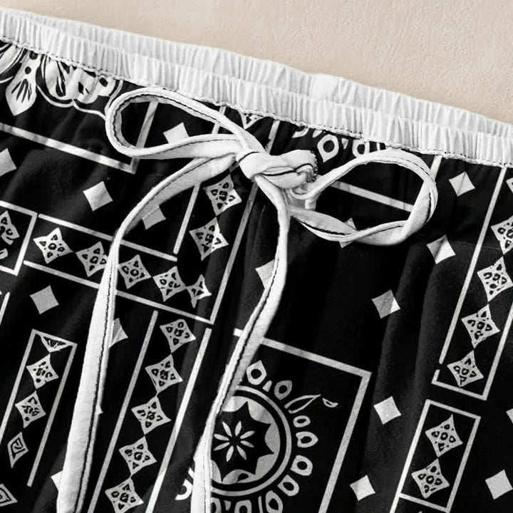 Buddha Stones Pantalones de mujer de algodón puro con estampado de pañuelo vintage y cintura elástica, con bolsillos. - image 1