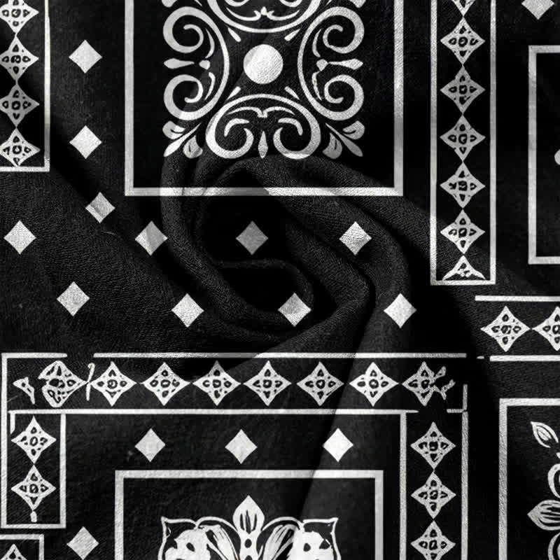 Buddha Stones Pantalones de mujer de algodón puro con estampado de pañuelo vintage y cintura elástica, con bolsillos. - image 3