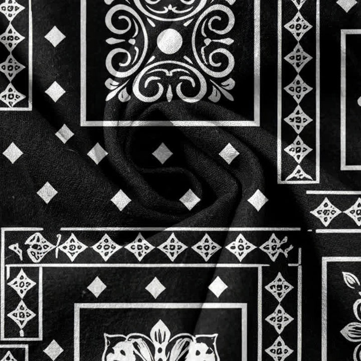 Buddha Stones Pantalones de mujer de algodón puro con estampado de pañuelo vintage y cintura elástica, con bolsillos. - image 3