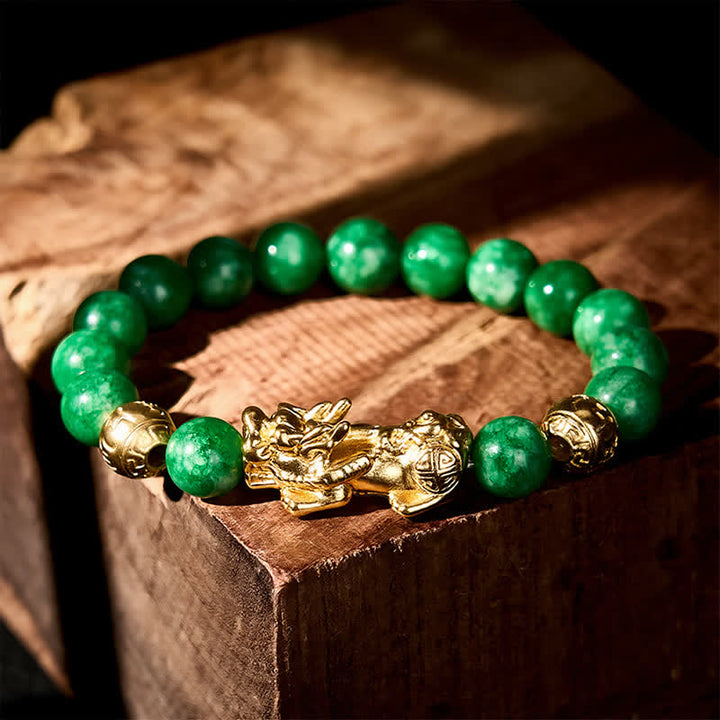 Buddha Stones Pulsera protectora PiXiu de cuentas de jade cian natural - image 1