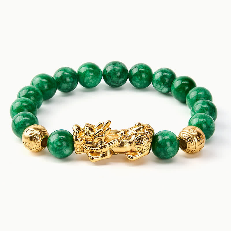 Buddha Stones Pulsera protectora PiXiu de cuentas de jade cian natural - image 3