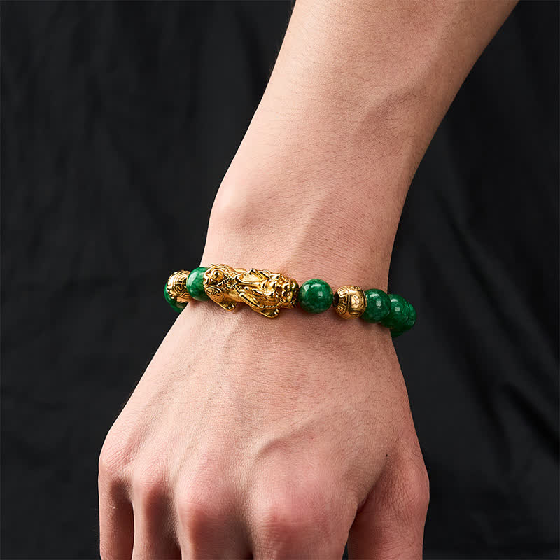 Buddha Stones Pulsera protectora PiXiu de cuentas de jade cian natural - image 2