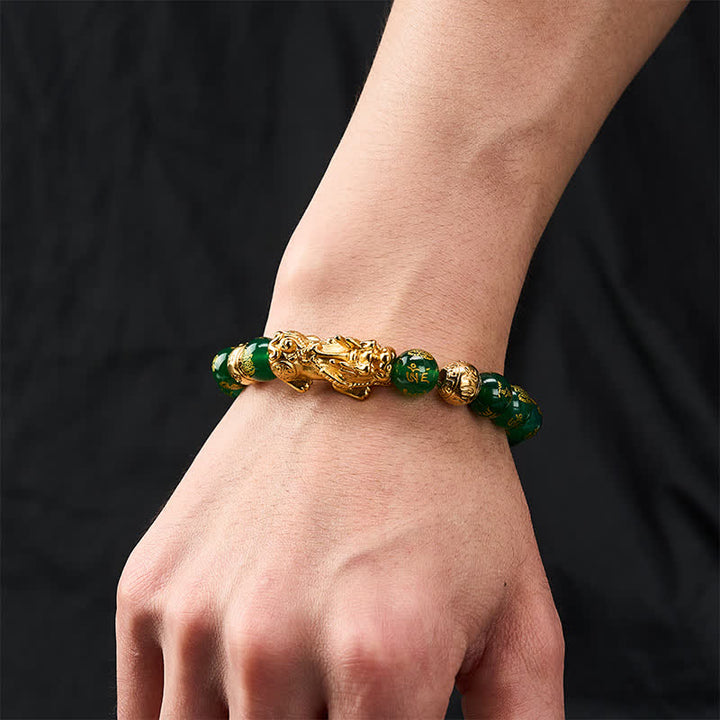 Buddha Stones Pulsera de ágata verde natural Om Mani Padme Hum PiXiu Harmony - image 5