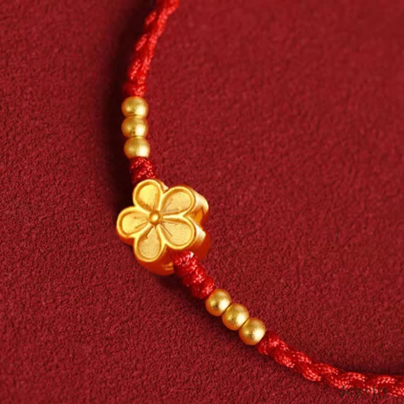 Buddha Stones Pulsera protectora ajustable de hilo rojo con flor dorada - image 3