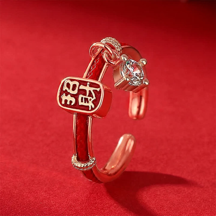 Buddha Stones Anillo de amuleto de la suerte y la riqueza con hilo rojo de aleación de cobre - Anillo de oro rosa - US8 - image 7