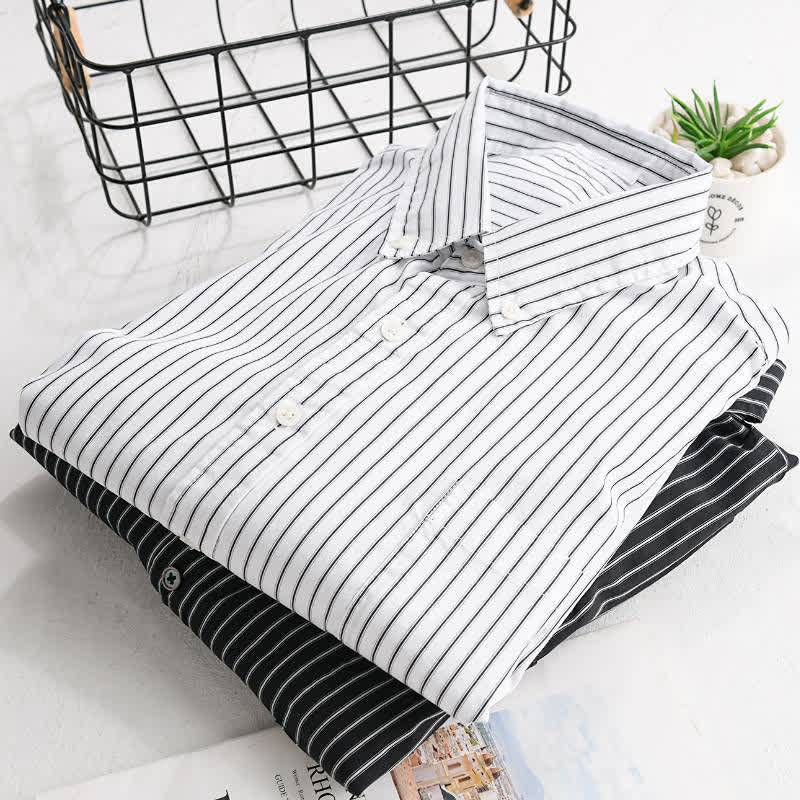 Buddha Stones Camisas de manga larga de algodón a rayas para hombre, estilo casual de primavera y otoño, con botones y bolsillo. - image 15