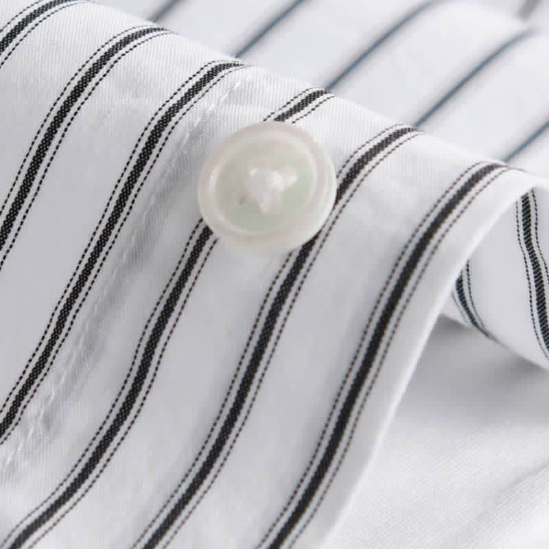 Buddha Stones Camisas de manga larga de algodón a rayas para hombre, estilo casual de primavera y otoño, con botones y bolsillo. - image 12
