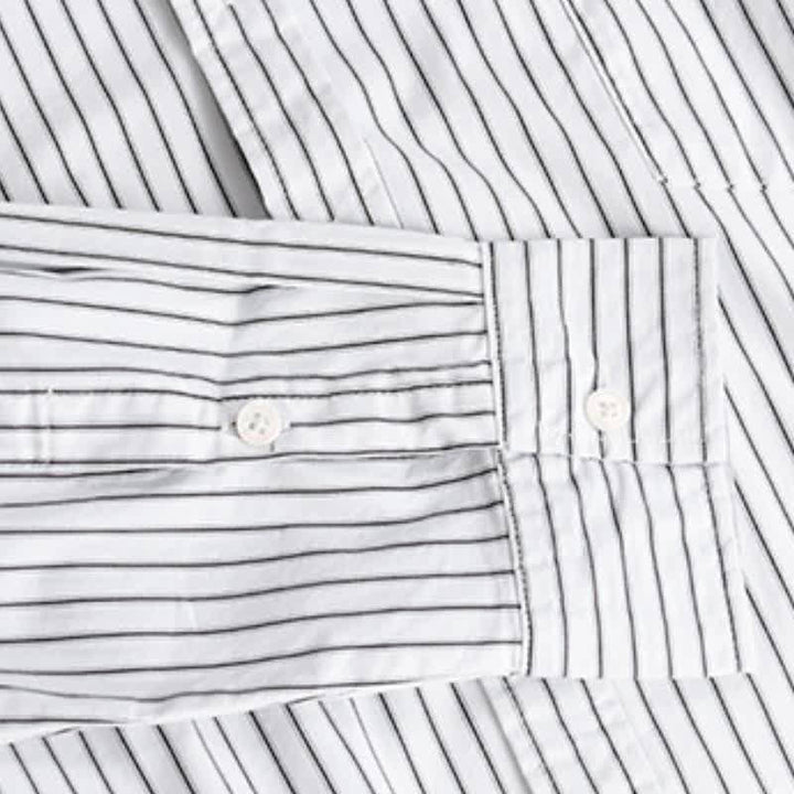 Buddha Stones Camisas de manga larga de algodón a rayas para hombre, estilo casual de primavera y otoño, con botones y bolsillo. - image 11