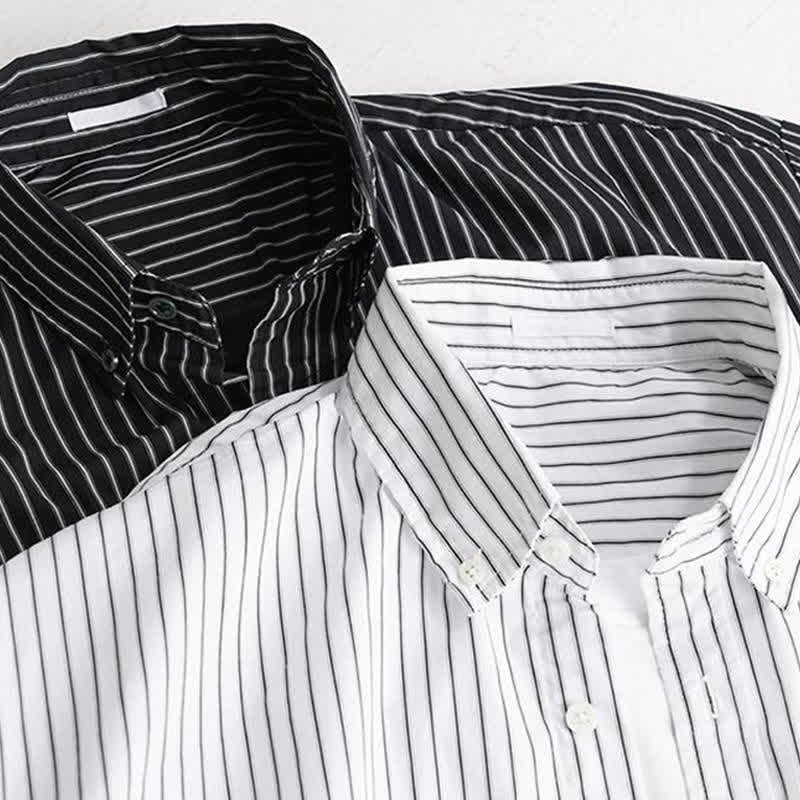 Buddha Stones Camisas de manga larga de algodón a rayas para hombre, estilo casual de primavera y otoño, con botones y bolsillo. - image 16