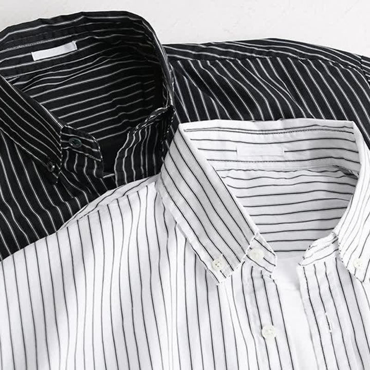 Buddha Stones Camisas de manga larga de algodón a rayas para hombre, estilo casual de primavera y otoño, con botones y bolsillo. - image 16