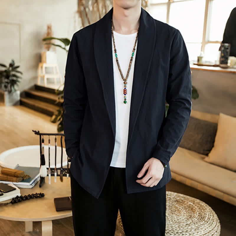 Buddha Stones Kimono minimalista liso para hombre, estilo casual, primavera-otoño. - image 17