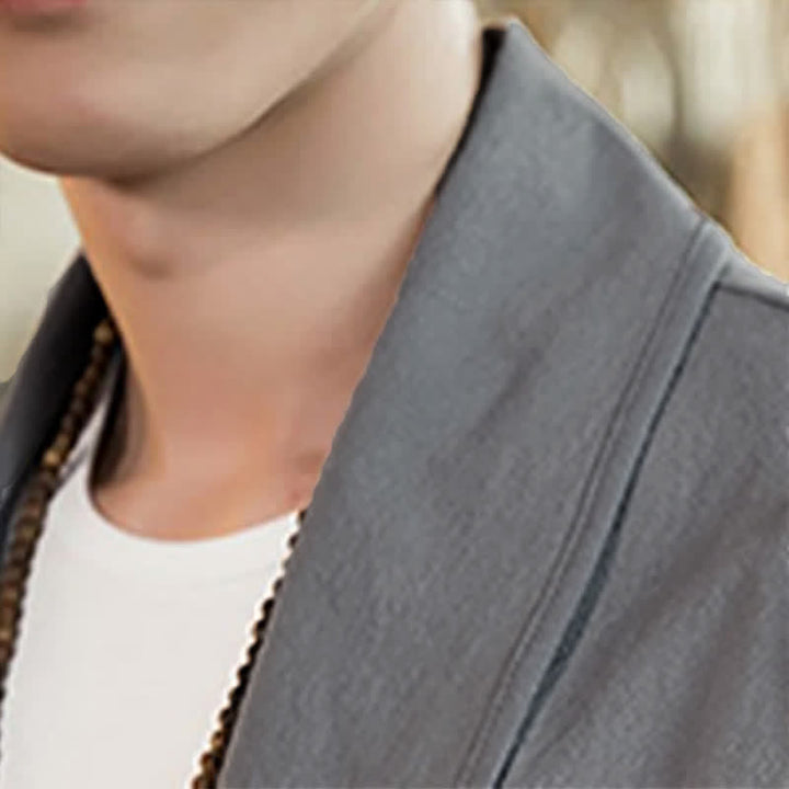 Buddha Stones Kimono minimalista liso para hombre, estilo casual, primavera-otoño. - image 12