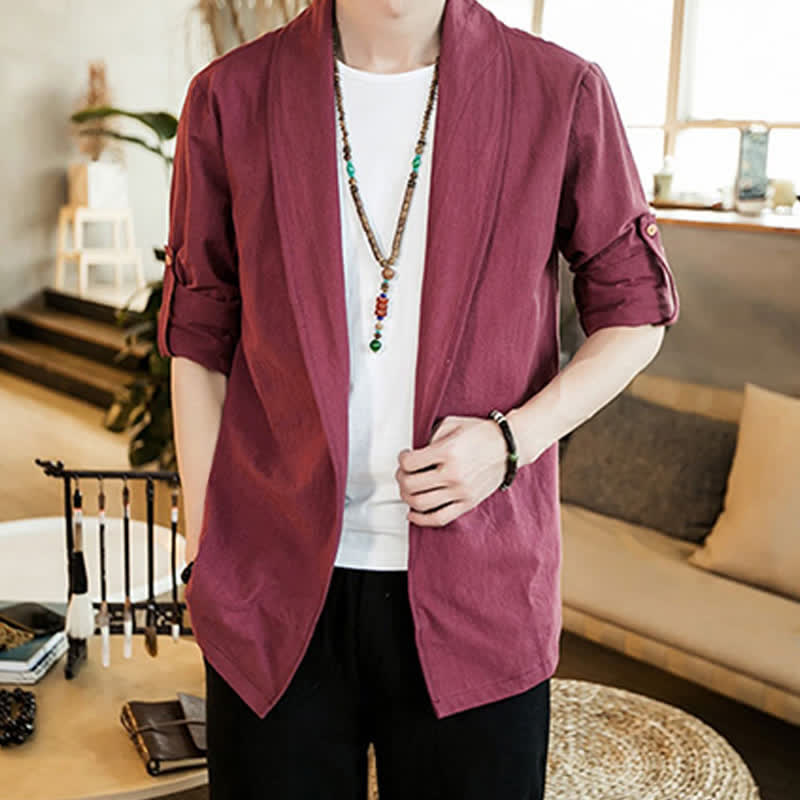 Buddha Stones Kimono minimalista liso para hombre, estilo casual, primavera-otoño. - image 21