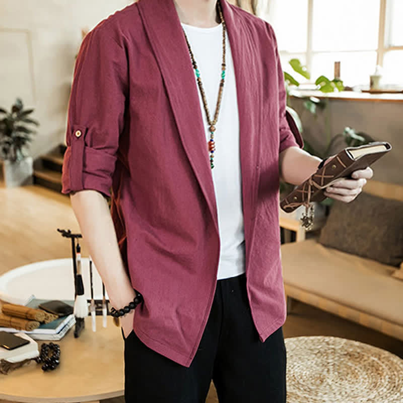 Buddha Stones Kimono minimalista liso para hombre, estilo casual, primavera-otoño. - image 20