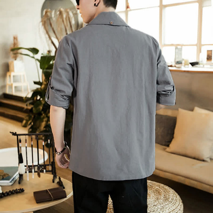 Buddha Stones Kimono minimalista liso para hombre, estilo casual, primavera-otoño. - image 8