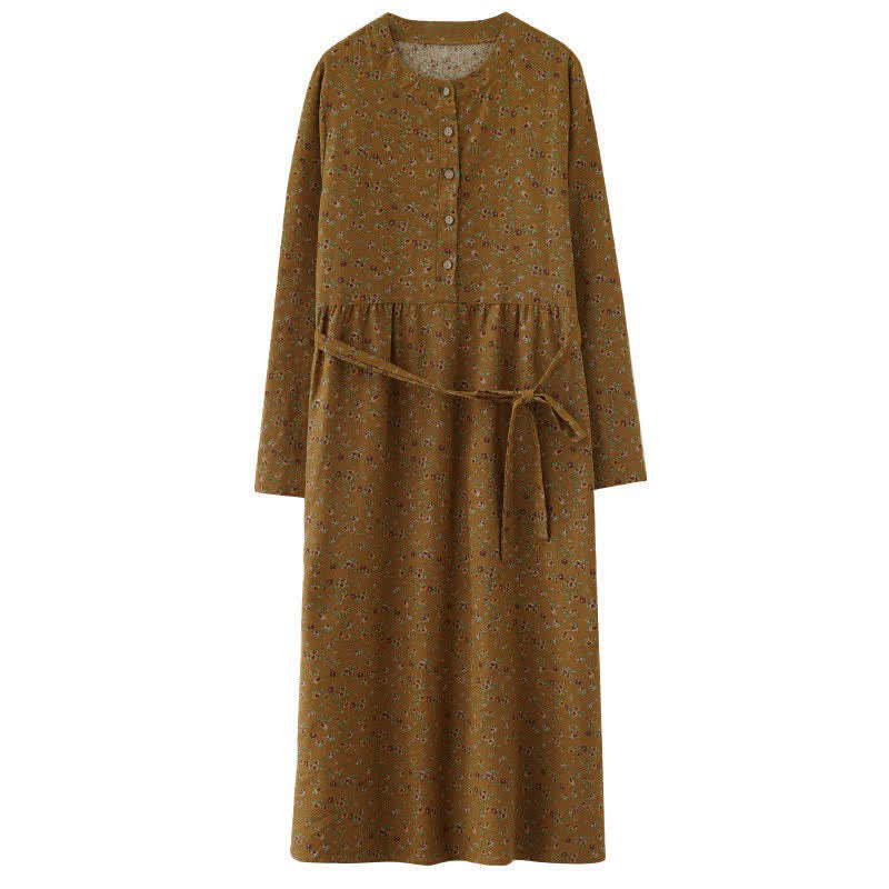 Buddha Stones Vestido de mujer informal de otoño, estilo vintage, con botones, estampado floral, manga larga y bolsillo. - image 3