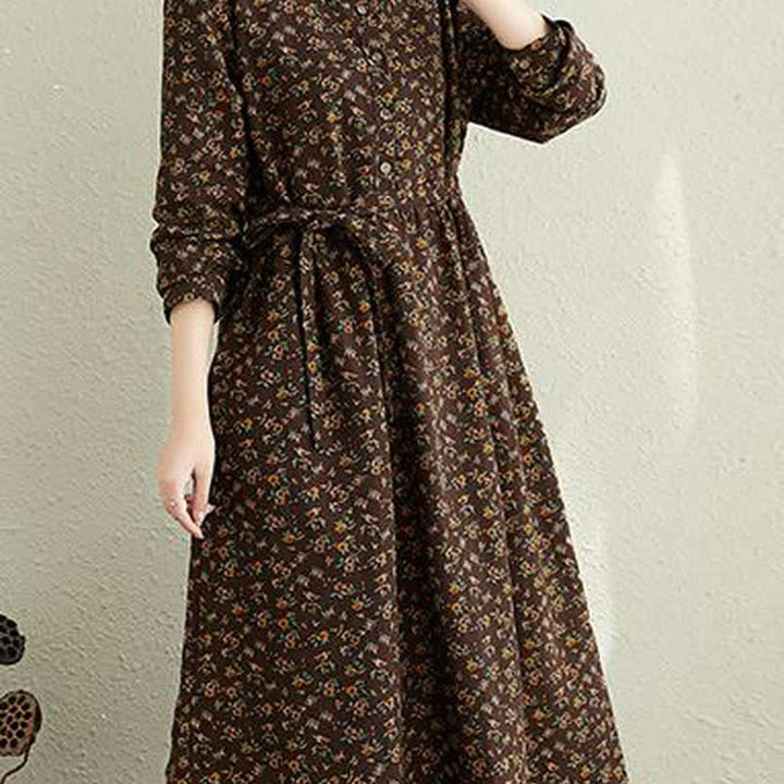 Buddha Stones Vestido de mujer informal de otoño, estilo vintage, con botones, estampado floral, manga larga y bolsillo. - image 17