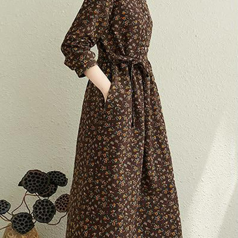 Buddha Stones Vestido de mujer informal de otoño, estilo vintage, con botones, estampado floral, manga larga y bolsillo. - image 18