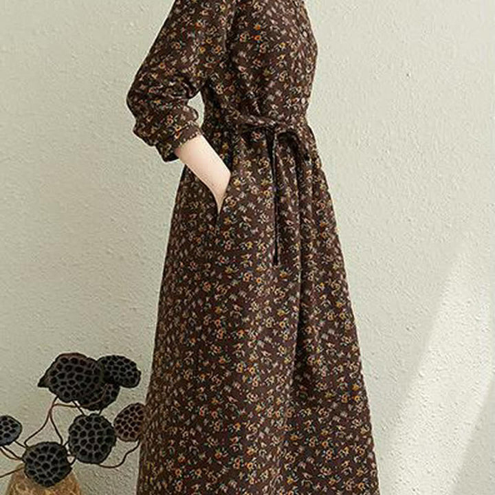 Buddha Stones Vestido de mujer informal de otoño, estilo vintage, con botones, estampado floral, manga larga y bolsillo. - image 18
