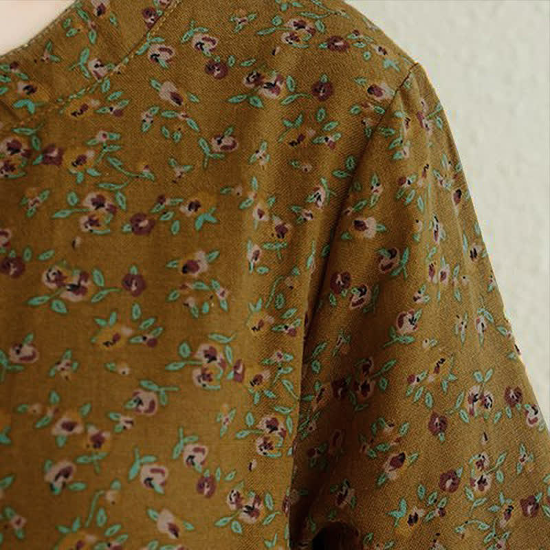 Buddha Stones Vestido de mujer informal de otoño, estilo vintage, con botones, estampado floral, manga larga y bolsillo. - image 6