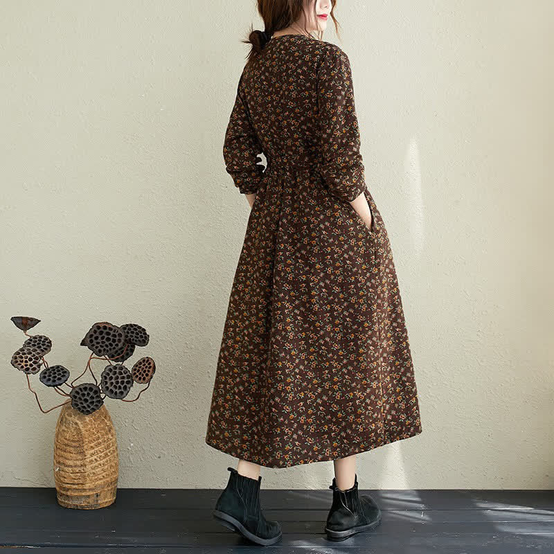 Buddha Stones Vestido de mujer informal de otoño, estilo vintage, con botones, estampado floral, manga larga y bolsillo. - image 16