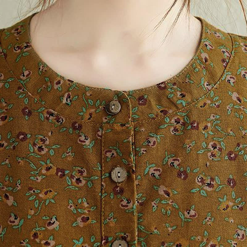 Buddha Stones Vestido de mujer informal de otoño, estilo vintage, con botones, estampado floral, manga larga y bolsillo. - image 4