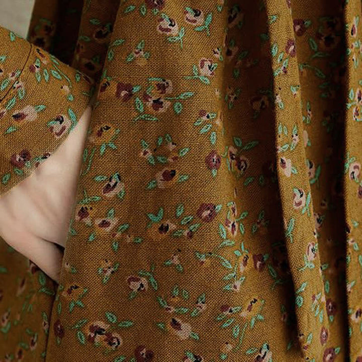 Buddha Stones Vestido de mujer informal de otoño, estilo vintage, con botones, estampado floral, manga larga y bolsillo. - image 8