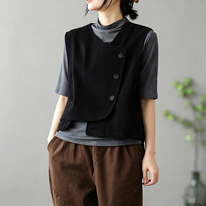 Buddha Stones Camiseta sin mangas minimalista de estilo veraniego Tang con botones y bolsillo. - image 11