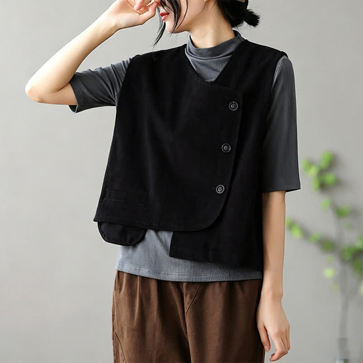 Buddha Stones Camiseta sin mangas minimalista de estilo veraniego Tang con botones y bolsillo. - Negro - US14, UK/AU18, EU46 (2XL) - image 10