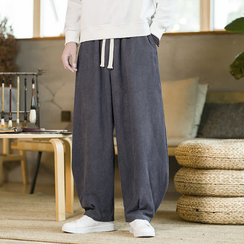 Buddha Stones Pantalones tobilleros minimalistas informales de otoño/invierno con cordón ajustable para hombre, corte ajustado y bolsillo. - Gris oscuro - US/UK/AU46, EU56 (5XL) - image 0