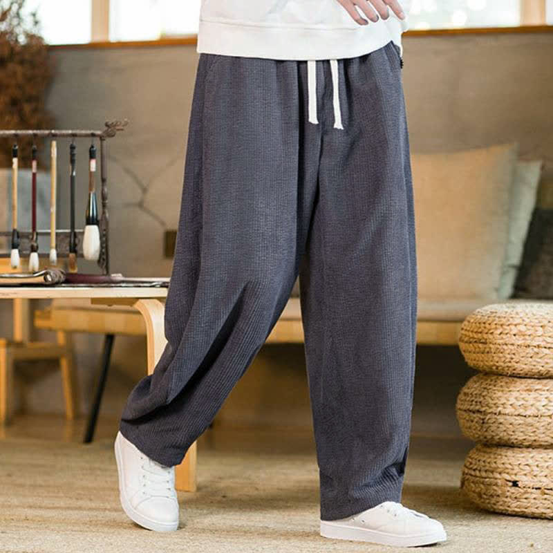 Buddha Stones Pantalones tobilleros minimalistas informales de otoño/invierno con cordón ajustable para hombre, corte ajustado y bolsillo. - image 1