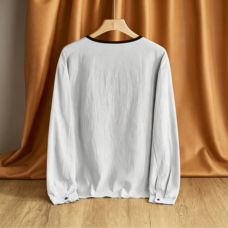 Buddha Stones Camisas de manga larga para hombre, estilo casual vintage, con botones, para primavera y otoño. - image 12