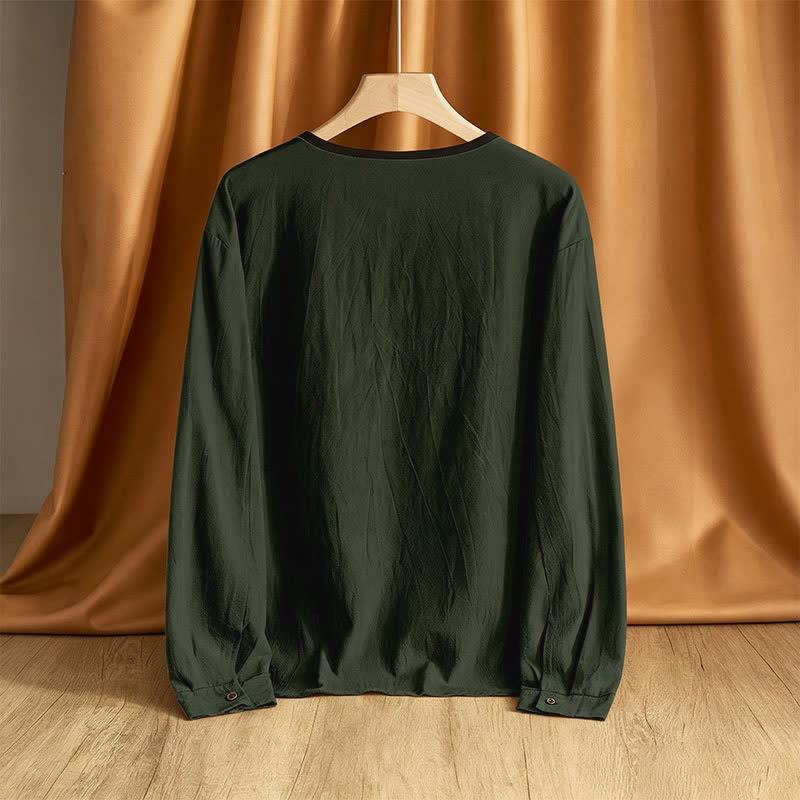 Buddha Stones Camisas de manga larga para hombre, estilo casual vintage, con botones, para primavera y otoño. - image 14