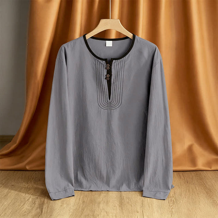 Buddha Stones Camisas de manga larga para hombre, estilo casual vintage, con botones, para primavera y otoño. - Gris pizarra claro - US/UK/AU42, EU52 (3XL) - image 7