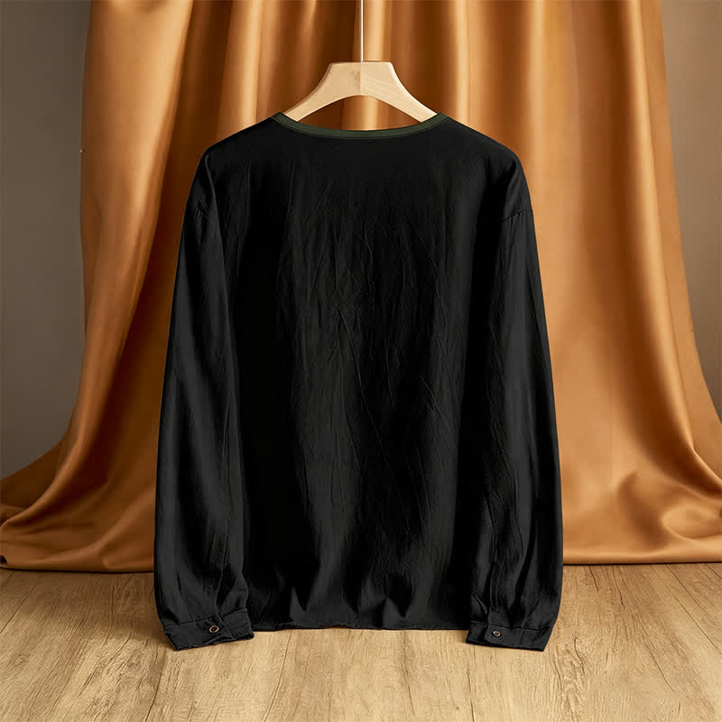 Buddha Stones Camisas de manga larga para hombre, estilo casual vintage, con botones, para primavera y otoño. - image 10